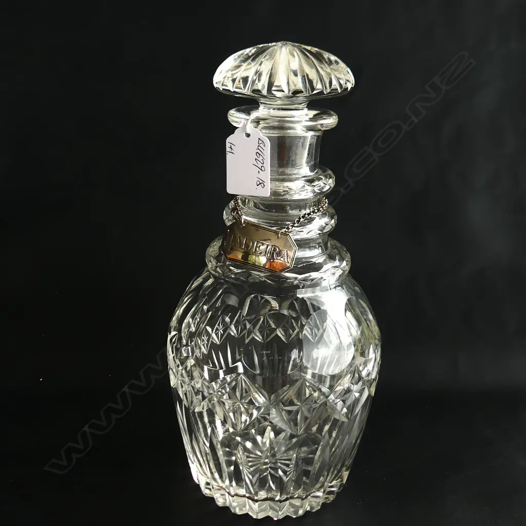 CUT CRYSTAL QUALITY TRIPLE RING DECANTER W SILVER 'MADEIRA' LABEL L.1800 by Elizabeth Morley Image 1++