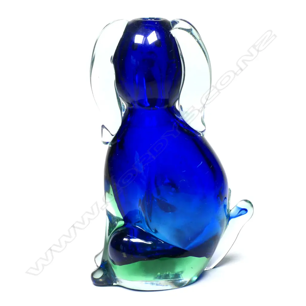 GLASS ART MODERN  BOTTLE DOG VASE, SOMMERSO BLUE & GREEN, H.140mm Image 1++