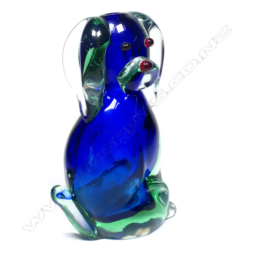 GLASS ART MODERN  BOTTLE DOG VASE, SOMMERSO BLUE & GREEN, H.140mm Image 1++