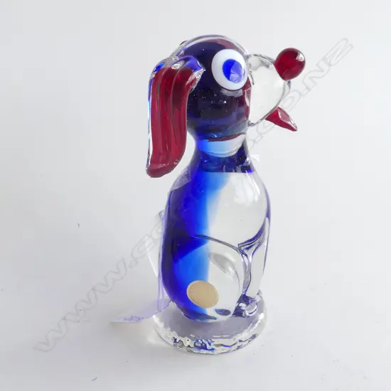 MURANO COLOURED GLASS DOG ORNAMENT - WITH ORIGINAL STICKER H.155mm