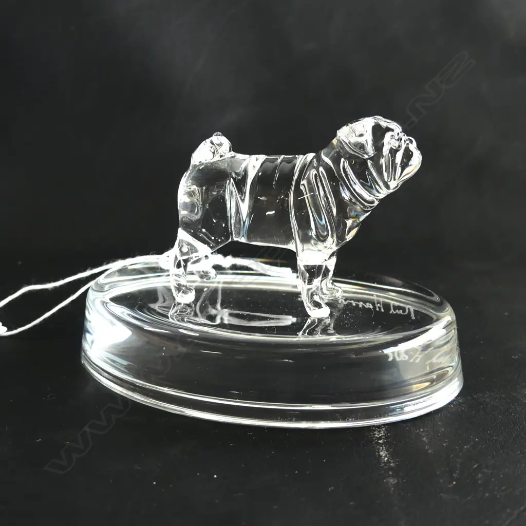 2 GLASS STATUETTES; FRENCH BULLDOG & PUG  - SIGNED & DATED 'NEIL HARRIS 2016' Image 1++