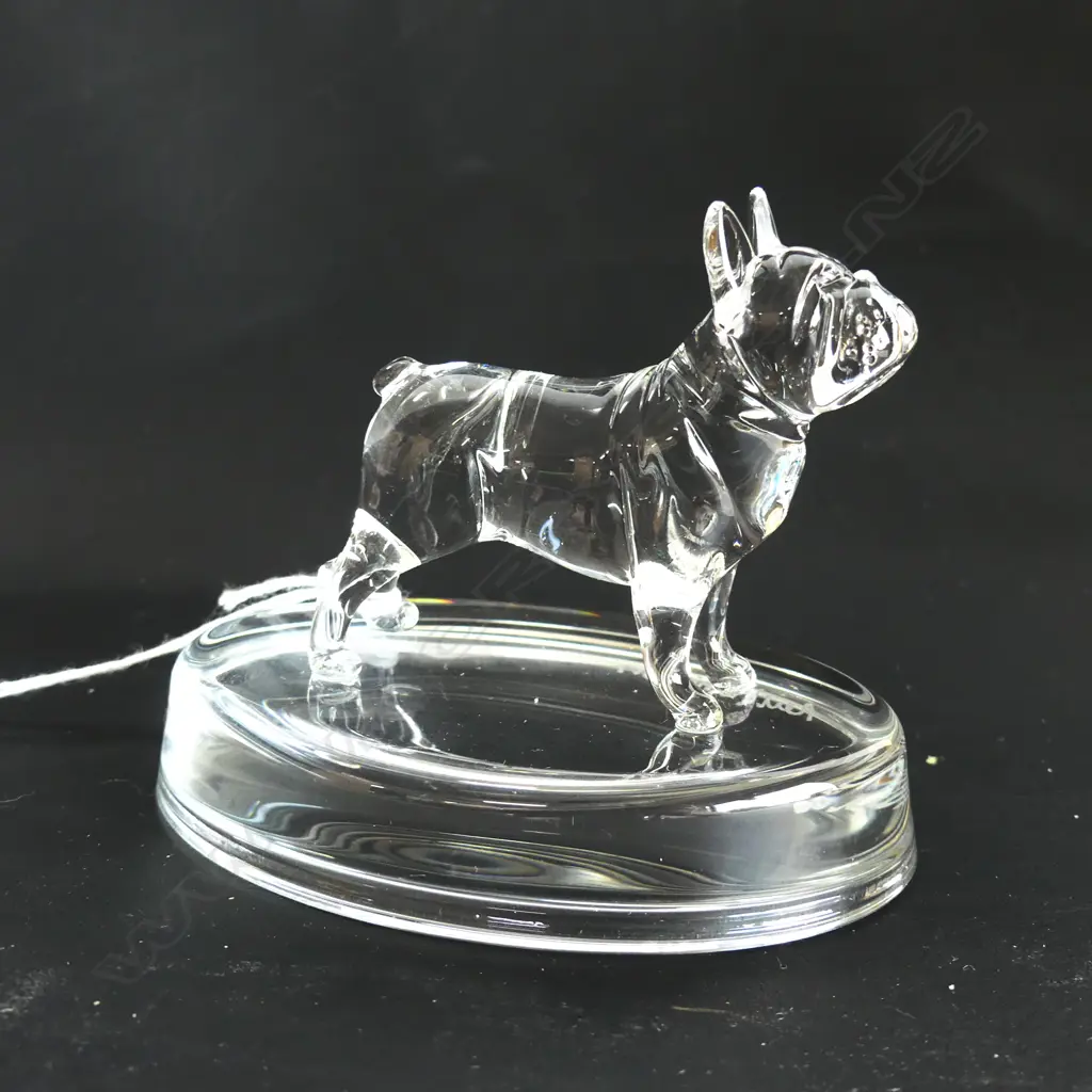 2 GLASS STATUETTES; FRENCH BULLDOG & PR BORDER COLLIES  - SIGNED & DATED 'NEIL HARRIS 2017 & 15' Image 1++
