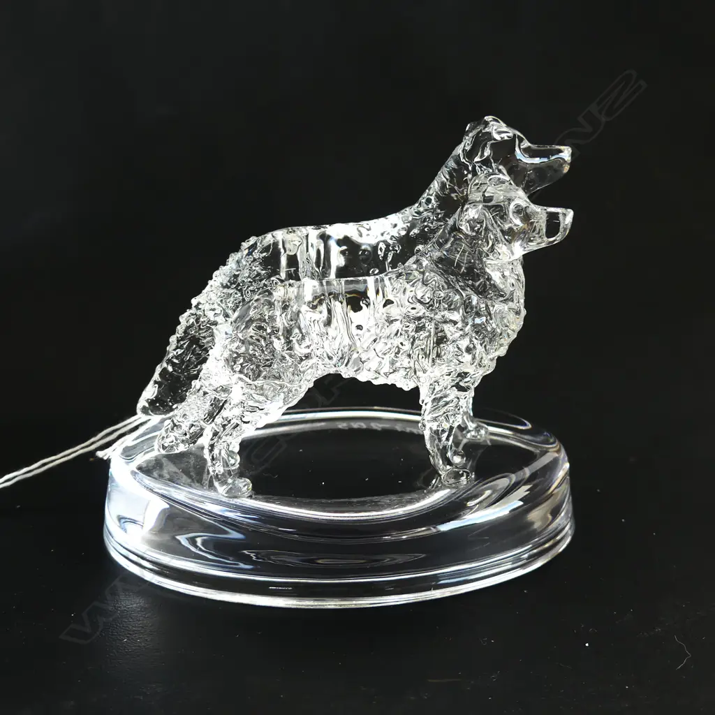 2 GLASS STATUETTES; FRENCH BULLDOG & PR BORDER COLLIES  - SIGNED & DATED 'NEIL HARRIS 2017 & 15' Image 1++