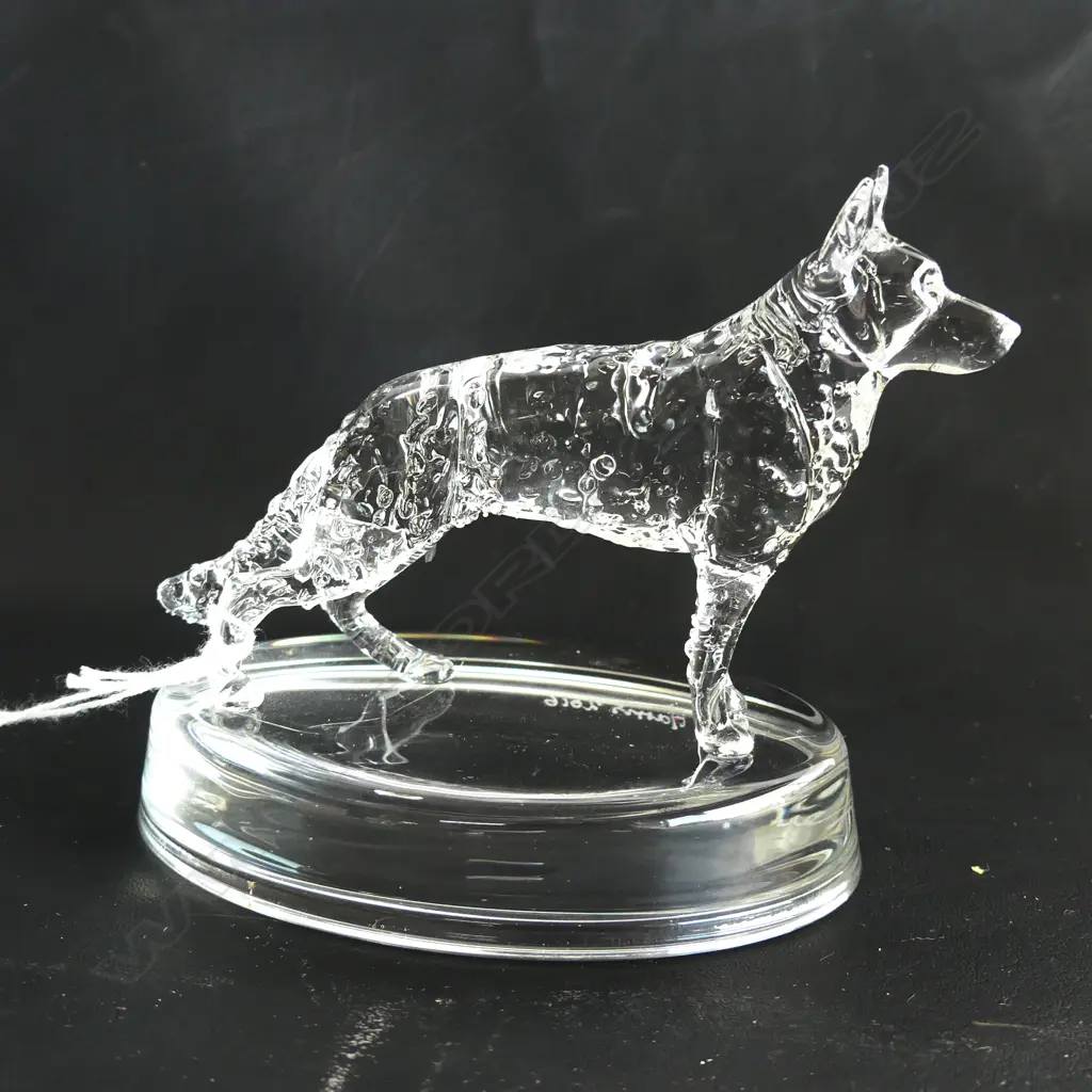 2 GLASS STATUETTES; BOXER & GERMAN SHEPHERD - SIGNED & DATED 'NEIL HARRIS 2017/16' Image 1++