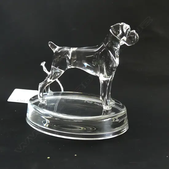 2 GLASS STATUETTES; BOXER & GERMAN SHEPHERD - SIGNED & DATED 'NEIL HARRIS 2017/16'