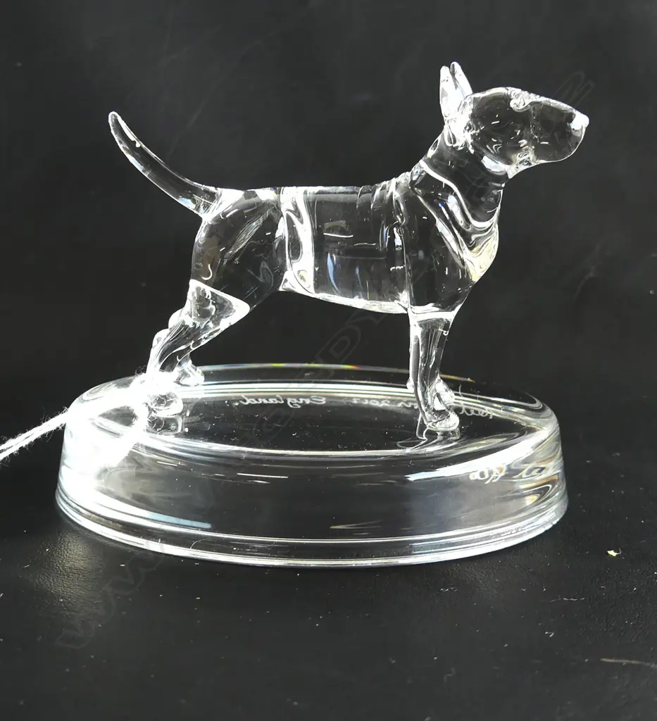 2 GLASS STATUETTES; BEAGLE & BULL TERRIER  - SIGNED & DATED 'NEIL HARRIS 2017' Image 1++