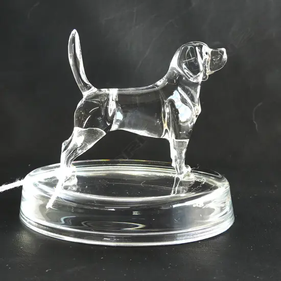 2 GLASS STATUETTES; BEAGLE & BULL TERRIER  - SIGNED & DATED 'NEIL HARRIS 2017'