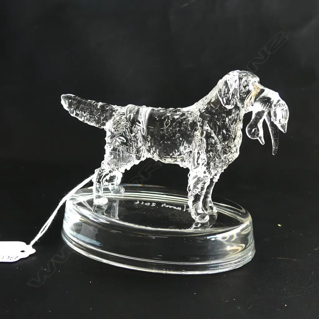 2 GLASS STATUETTES; 1 WITH PHEASANT & 1 WITH PUP,  SIGNED & DATED 'NEIL HARRIS 2016' Image 1++