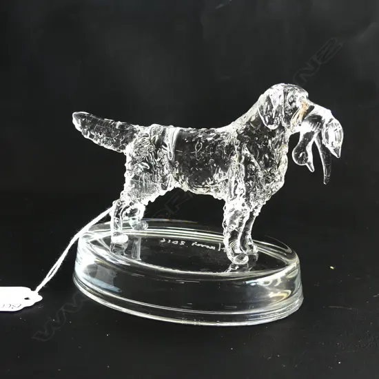2 GLASS STATUETTES; 1 WITH PHEASANT & 1 WITH PUP,  SIGNED & DATED 'NEIL HARRIS 2016'