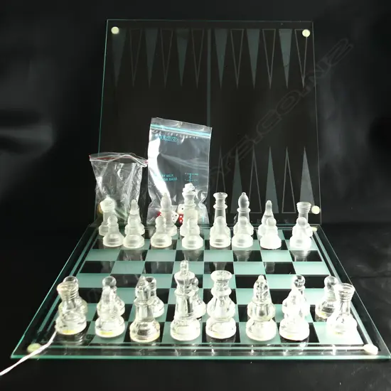 GLASS CHESS / BACKGAMMON SET 350 x 350mm