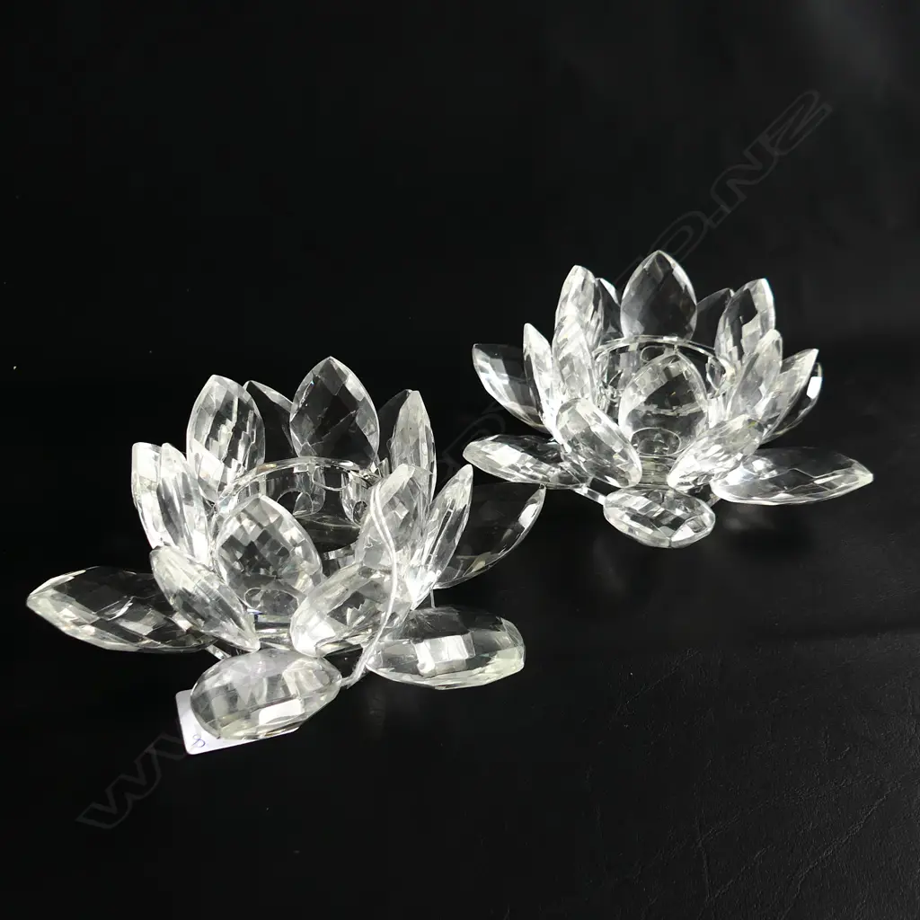 PR LOTUS GLASS CANDLE HOLDERS, Dia.170mm - BOTH IN BOXES Image 1++