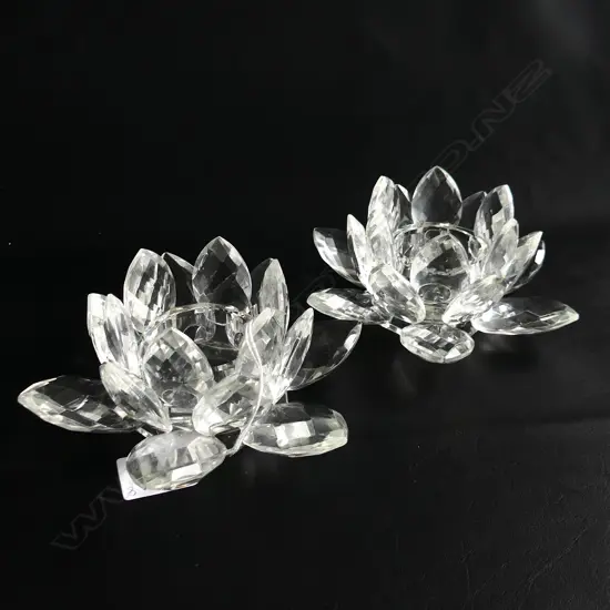 PR LOTUS GLASS CANDLE HOLDERS, Dia.170mm - BOTH IN BOXES