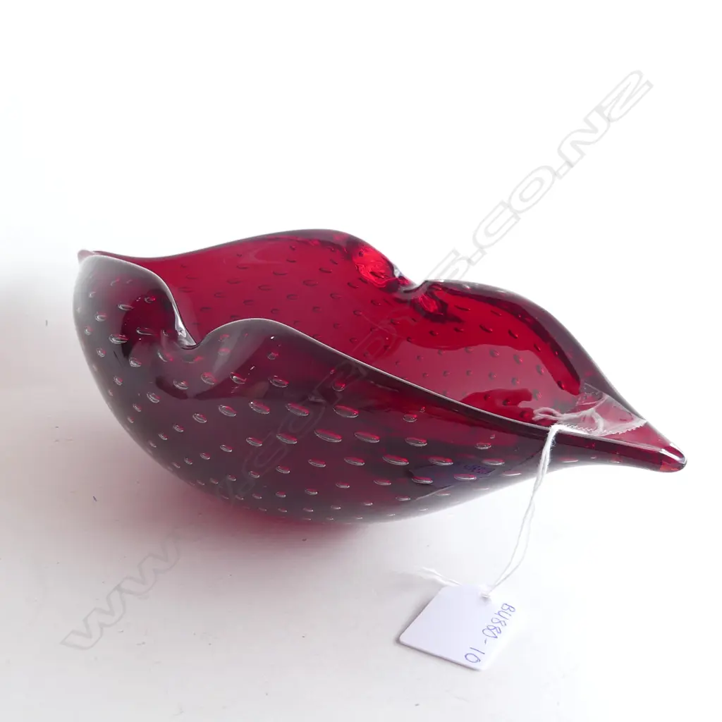MURANO RED TEAR DROP BOWL WITH CONTROLLED BUBBLES L.265mm Image 1++