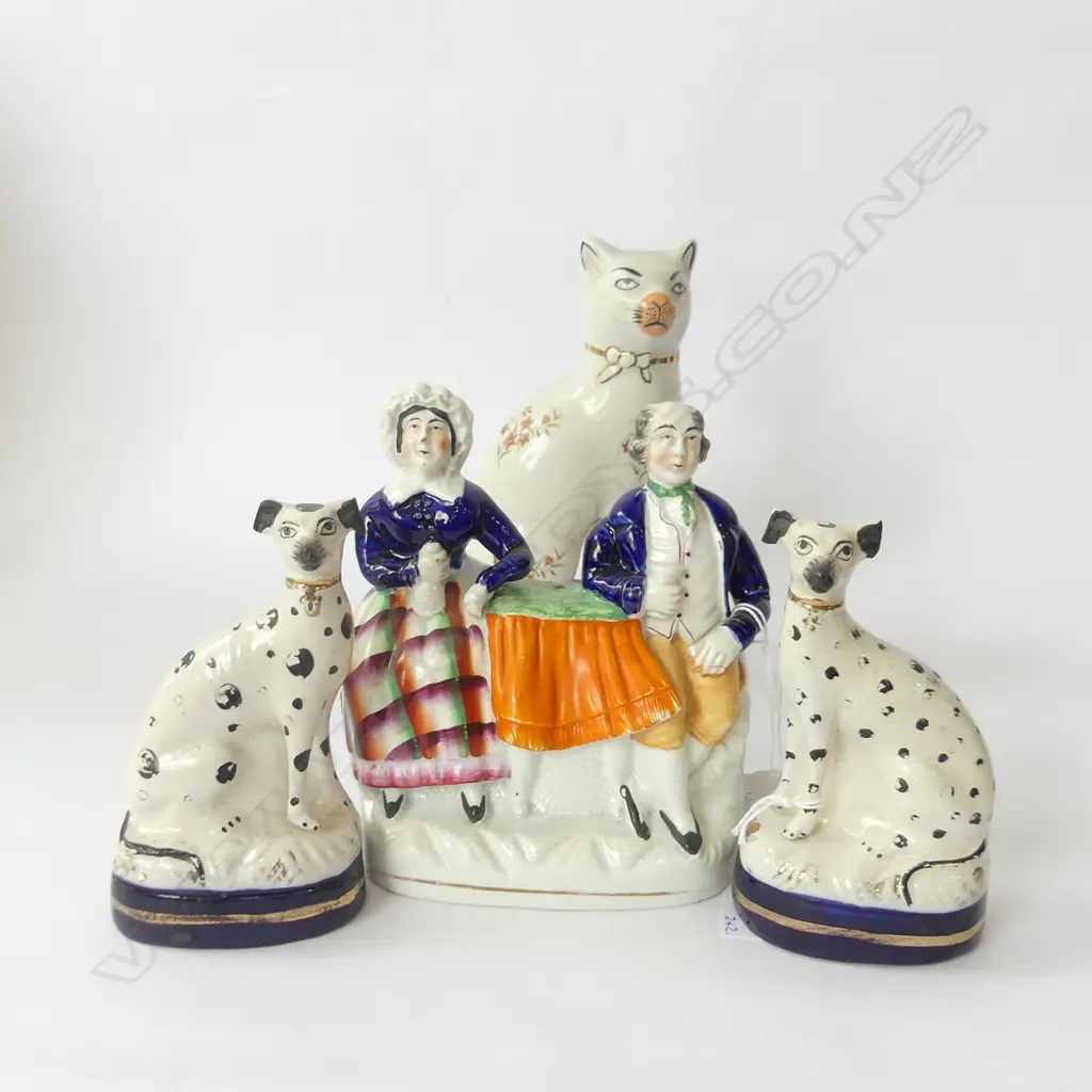 4 PCES 19th STAFFORDSHIRE; PR DOGS H.135mm, CAT & COUPLE Image 1++