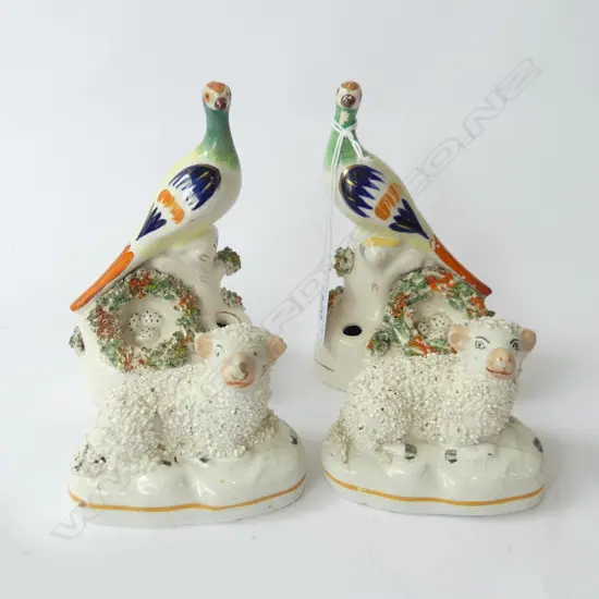 2 PRS 19thC STAFFORDSHIRE ANIMALS; BIRDS H.130mm & SHEEP W.80mm