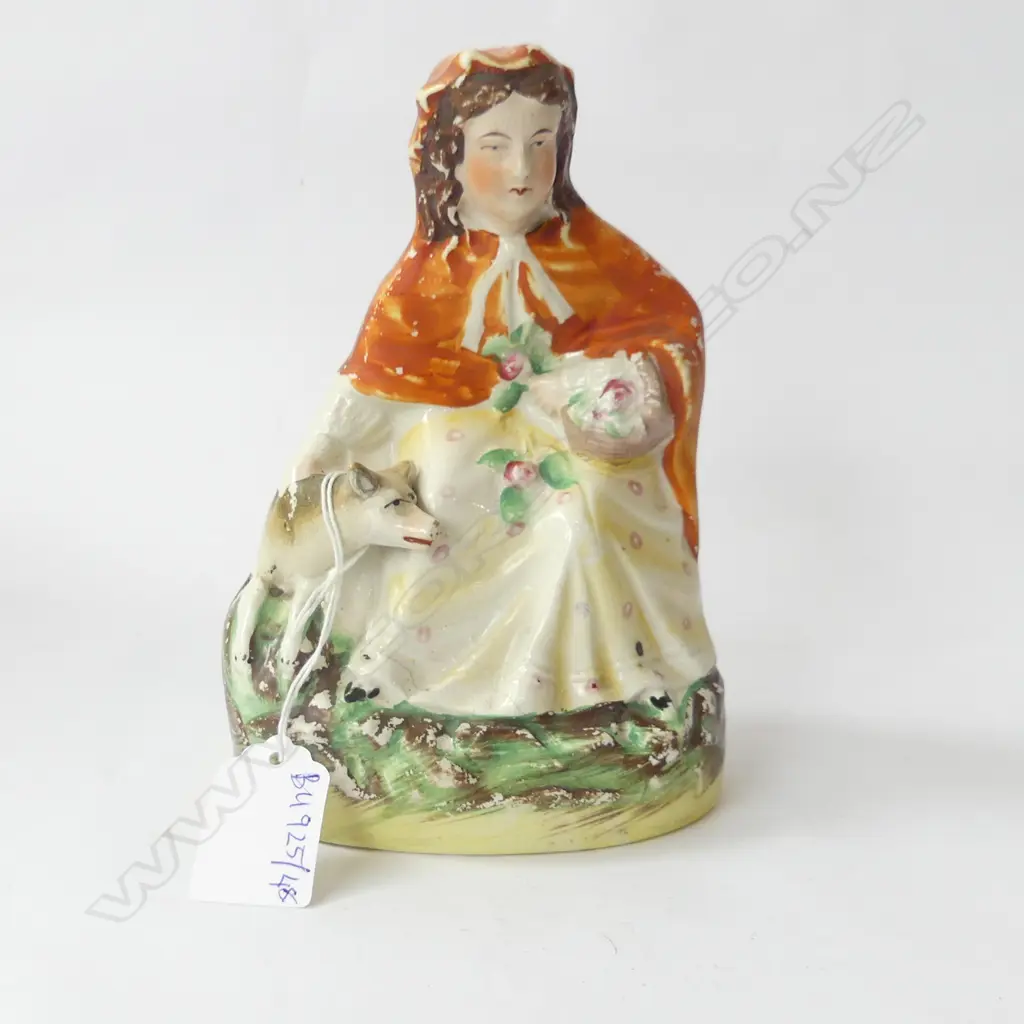 ANTIQUE STAFFORDSHIRE RED RIDING HOOD FIGURINE H.165mm Image 1++