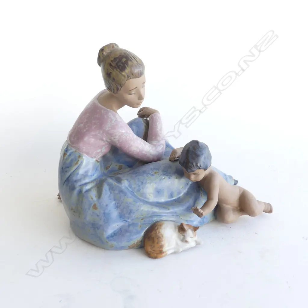 LLADRO #2183 'WAKE UP KITTY' MOTHER & BABY SON W.190mm Image 1++