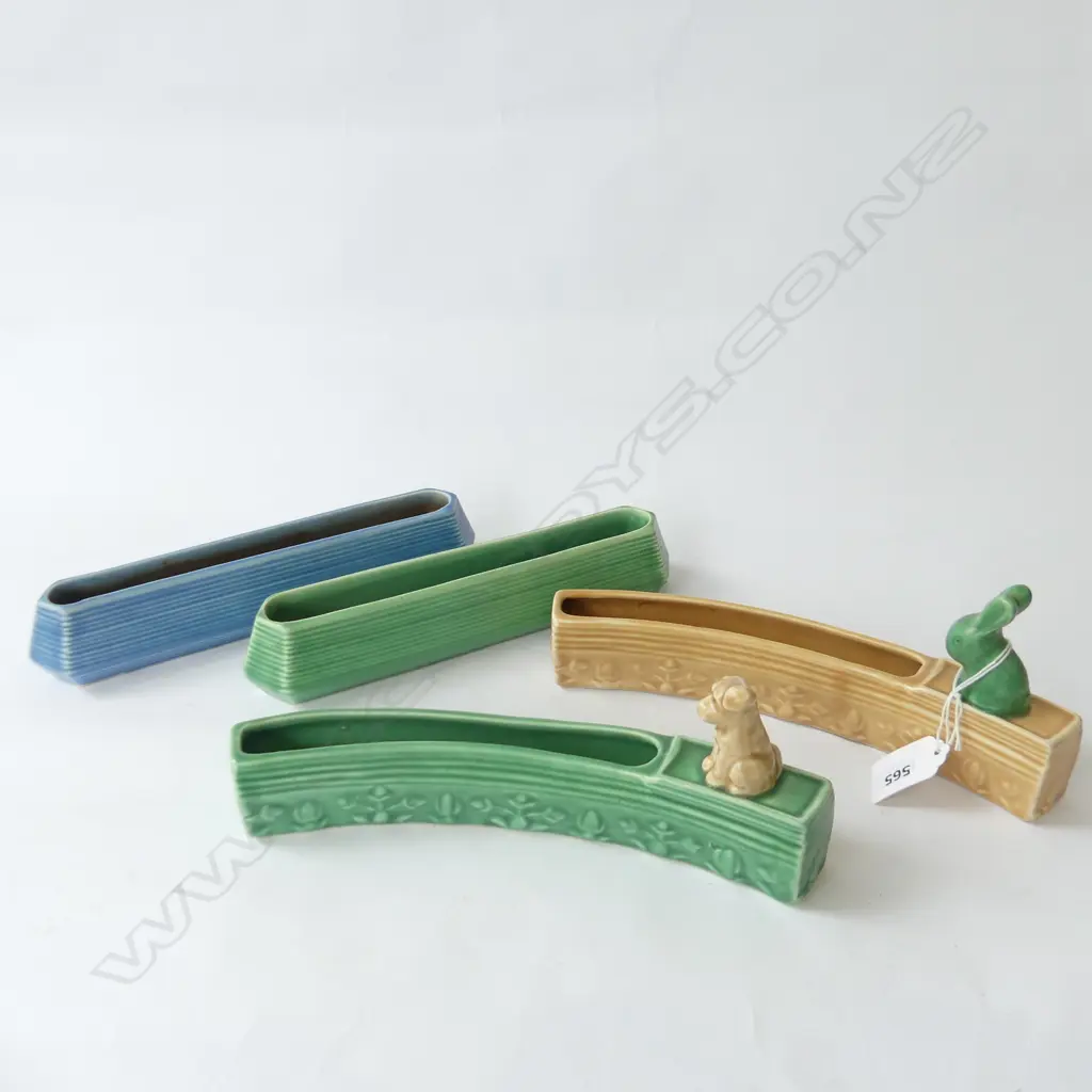4 SYLVAC TROUGH VASES; 1 WITH DOG, 1 WITH RABBIT, 2 ART DECO Image 1++