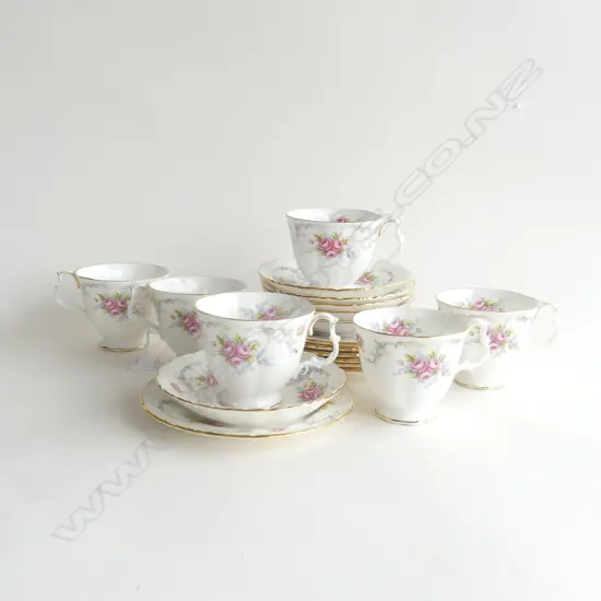 6 ROYAL ALBERT 'TRANQUILITY' TRIOS + SPARE PLATE