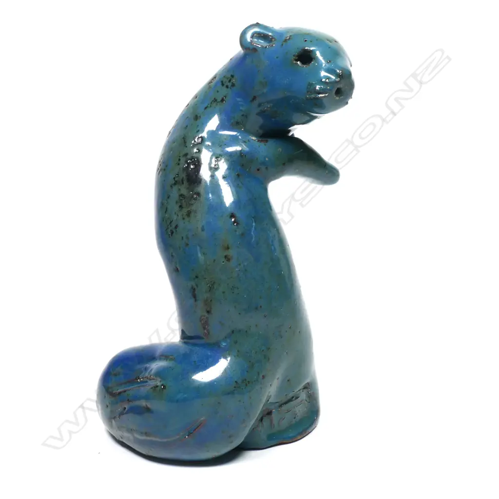 DEVONSHIRE POTTERY? BLUE TERRACOTTA OTTER, MARK TO SIDE, HANDMADE, H.130mm Image 1++