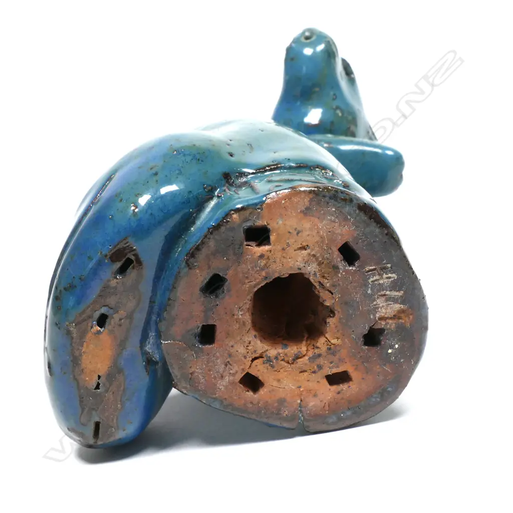 DEVONSHIRE POTTERY? BLUE TERRACOTTA OTTER, MARK TO SIDE, HANDMADE, H.130mm Image 1++
