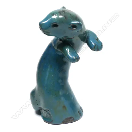 DEVONSHIRE POTTERY? BLUE TERRACOTTA OTTER, MARK TO SIDE, HANDMADE, H.130mm