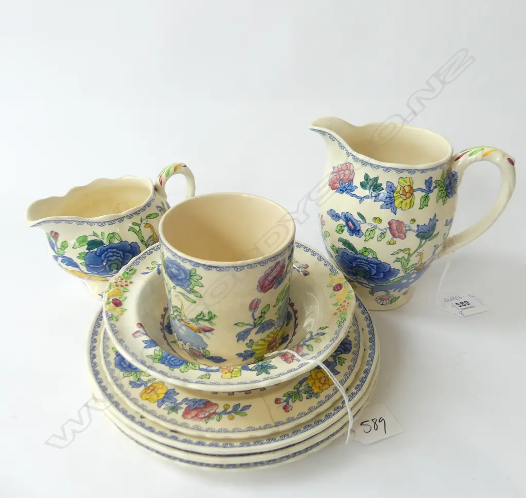 8 PCS MASONS REGENCY; 3 LUNCHEON PLATES, 1 SIDE PLATE, 2 JUGS (H.145 & 90mm) DESSERT BOWL & BEAKER  (SOME A.F.) Image 1++