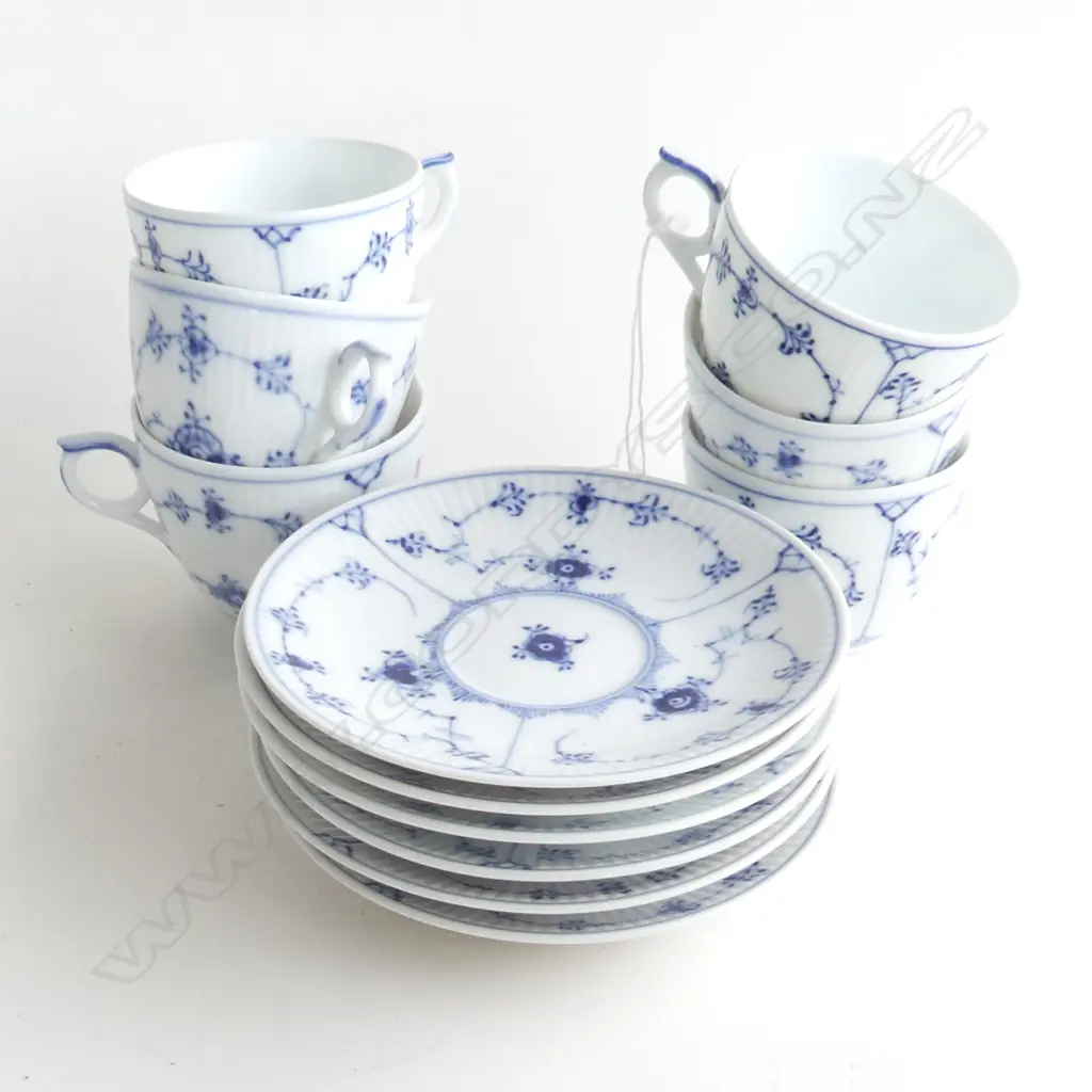 SIX ROYAL COPENHAGEN BLUE FLUTED COFFEE CUPS AND SAUCERS (retail $125 each) Image 1++