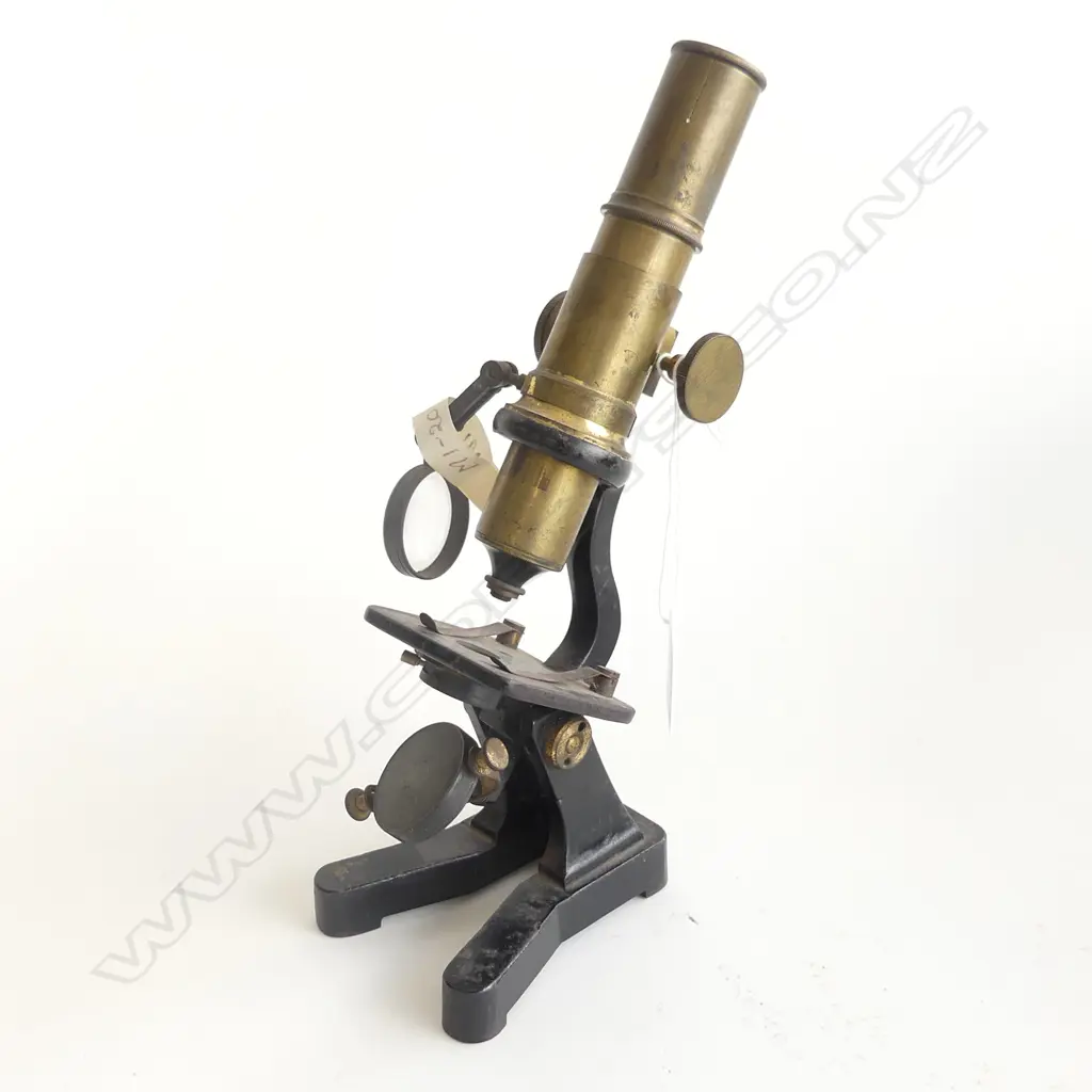 OLD BRASS & EBONISED MONOCULAR MICROSCOPE H.250mm Image 1++