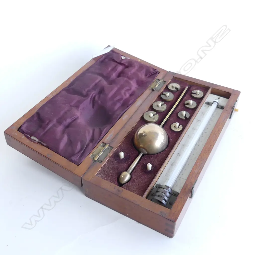 c.1900 COMMETTI & SONS HYDROMETER SET MAHOGANY CASED IVORY THERMOMETER Image 1++