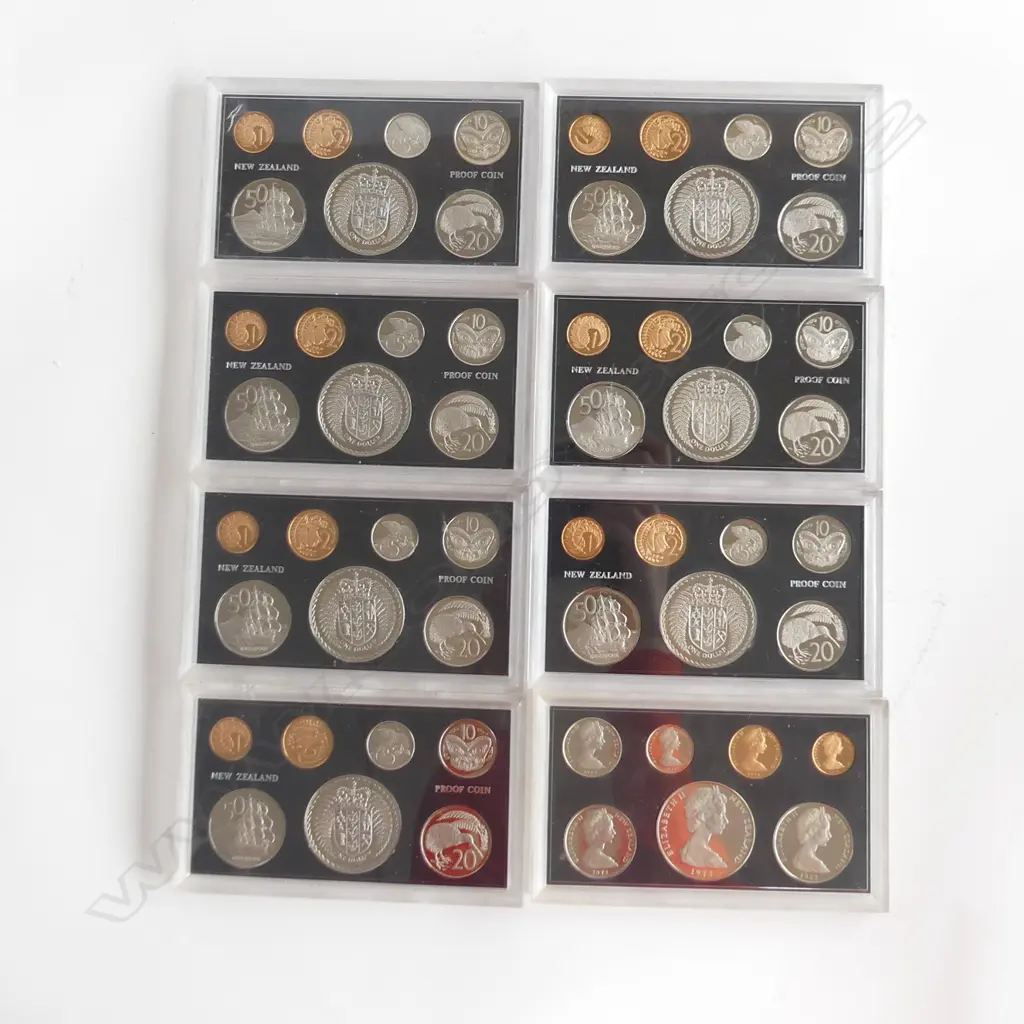 8 NZ PROOF COIN ISSUES; 7x 1973,1x 1972 Image 1++