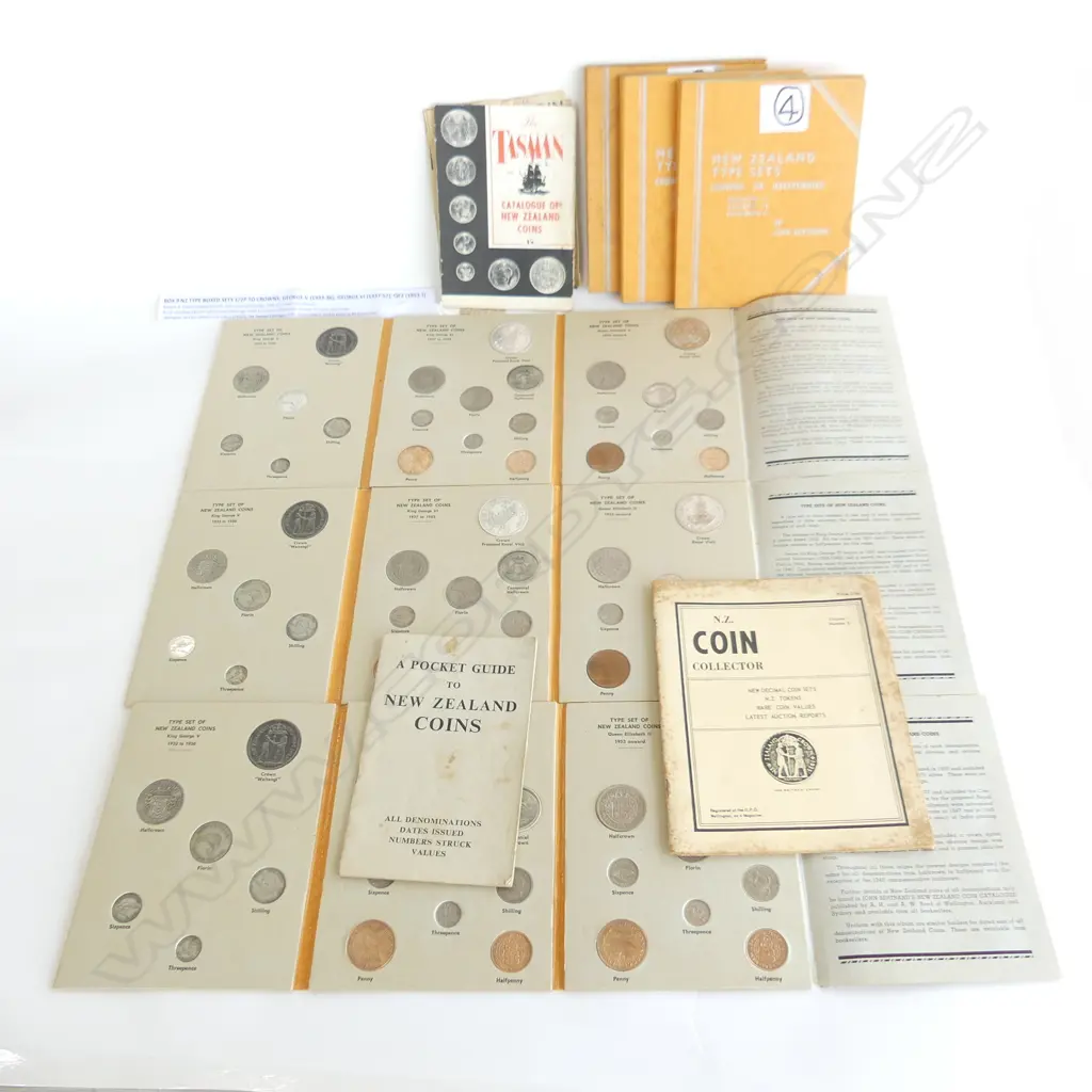 6 NZ COIN TYPE SETS (mostly complete) + ASST. CATALOGUES Image 1++