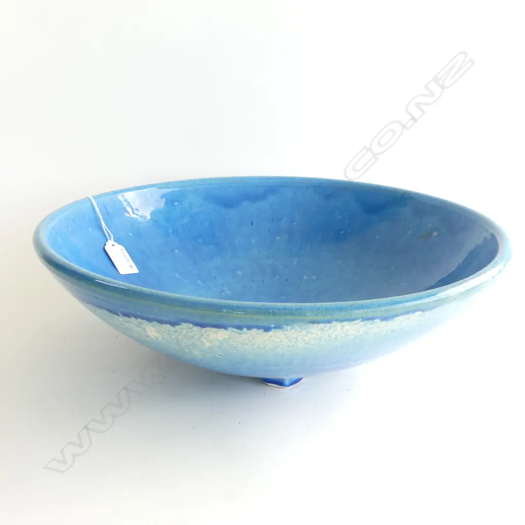 LGE BLUE GLAZED STUDIO POTTERY BOWL, STAMPED 375mm dia Image 1++