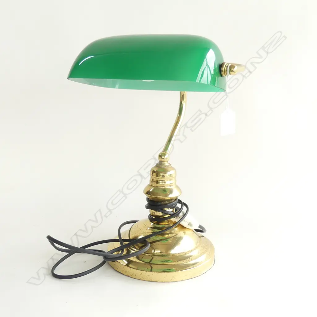 GREEN GLASS BANKERS LAMP H.370mm Image 1++