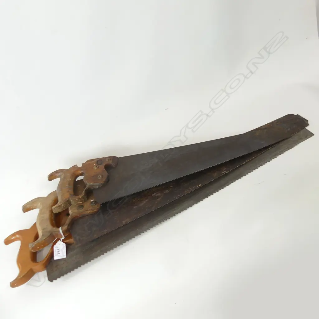 3 VINTAGE SAWS - WOODEN HANDLES - L.800, 750, 600mm Image 1++