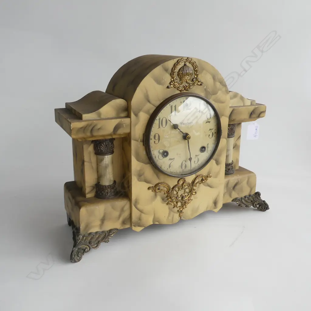 WATERBURY MANTLE CLOCK WITH.FAUX MARBLE FINISH.H.300mm Image 1++