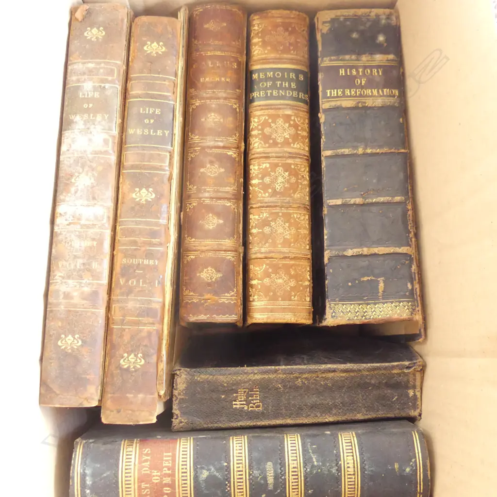 5 VICT LEATHER BOUND BOOKS + BIBLE, A.F. Image 1++