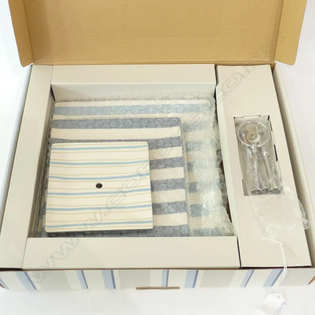 LAURA ASHLEY SOUTH SEA STRIPE 3-TIER CAKE STAND - UNUSED IN ORIGINAL BOX Image 1++