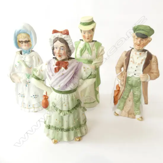 4 VICTORIAN COLOURED BISQUE NODDING HEAD FIGURINES H.190mm
