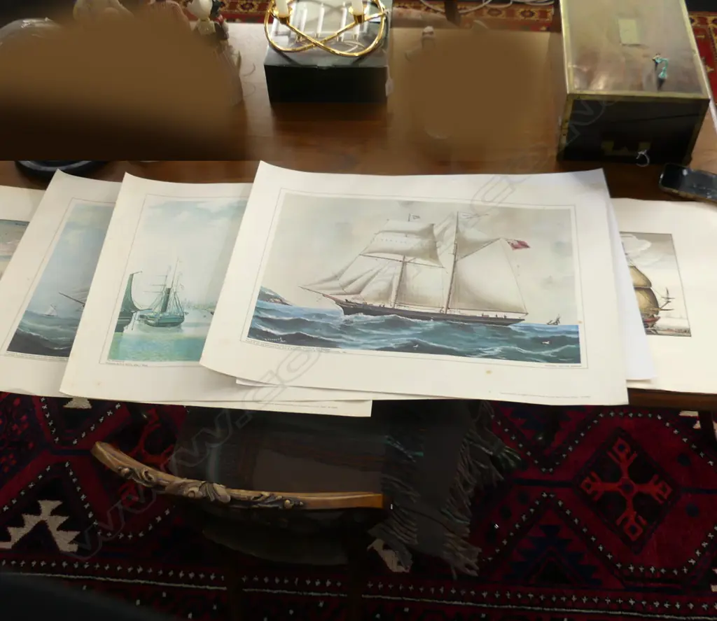 6 ASST OLD MOUNTED NAUTICAL SAILING SHIP PRINTS, LARGEST 560 x 380mm Image 1++