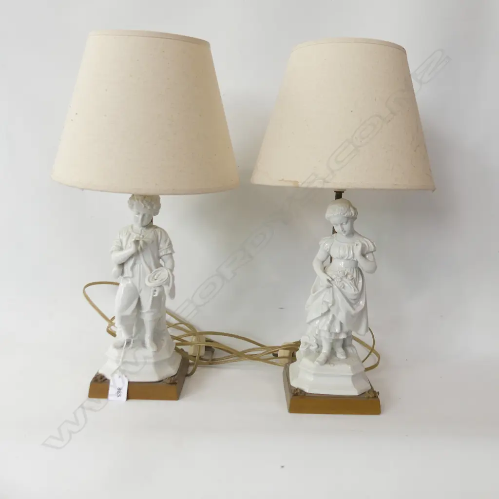 PR LAMPS w. WHITE PORCELAIN FIGURINE BASES H.475mm Image 1++