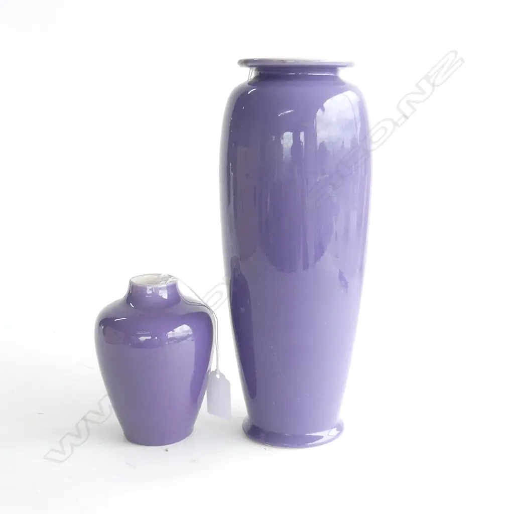 2 CHRISTOPHER DRESSER AULT POTTERY VASES C1920'S, H.270 & 135mm (LARGER HAS CRAZING TO INSIDE RIM) Image 1++