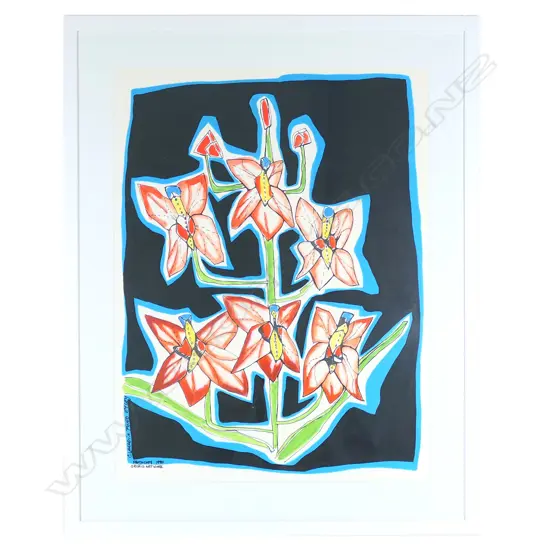 CLAUDIA POND EYLEY  'ORCHID ARTWORK' WATERCOLOUR PHOTOCOPY, SIGNED & DATED '99,  440 x 590mm