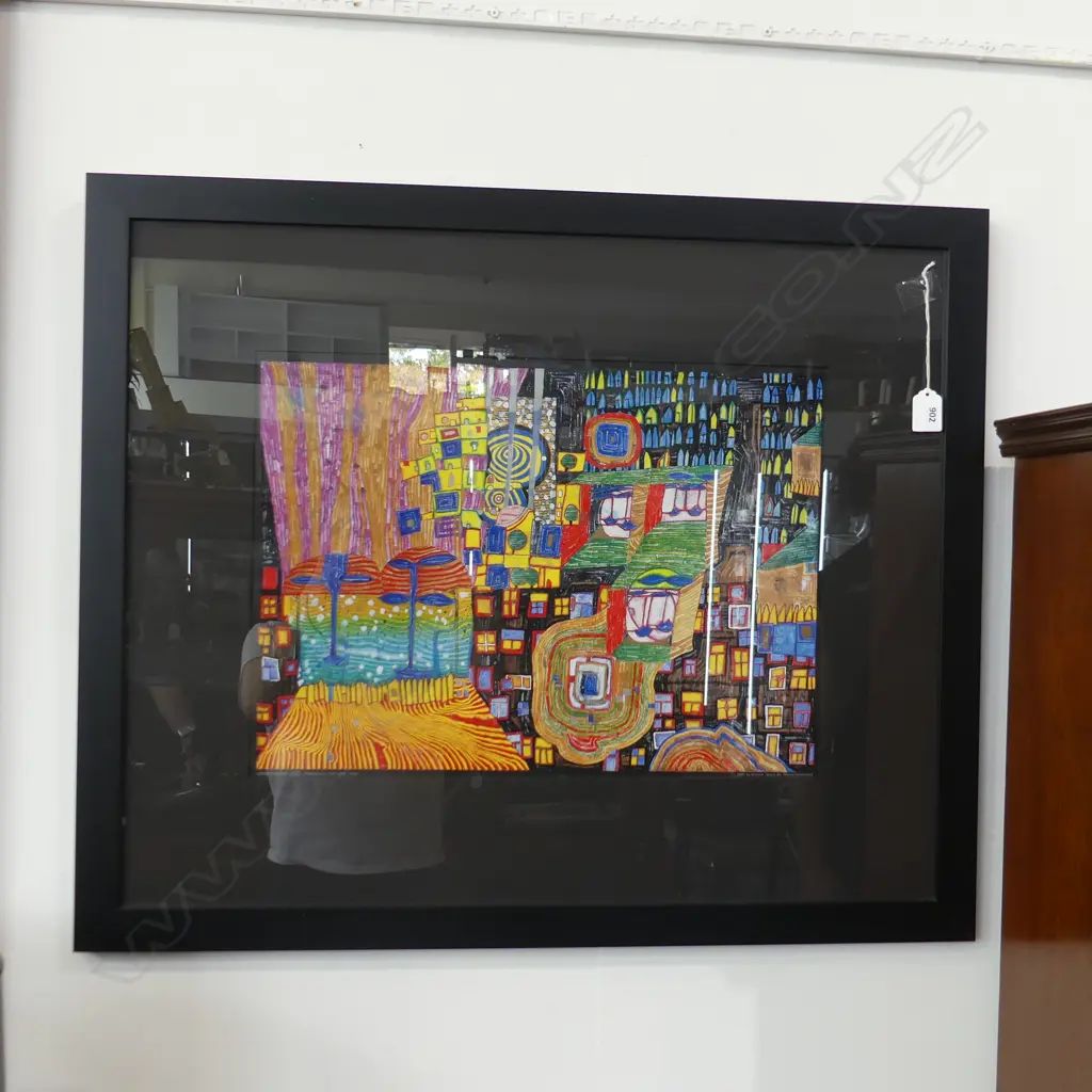 HUNDERTWASSER, 'CITY VIEW' FRAMED PRINT 480 x 350mm Image 1++