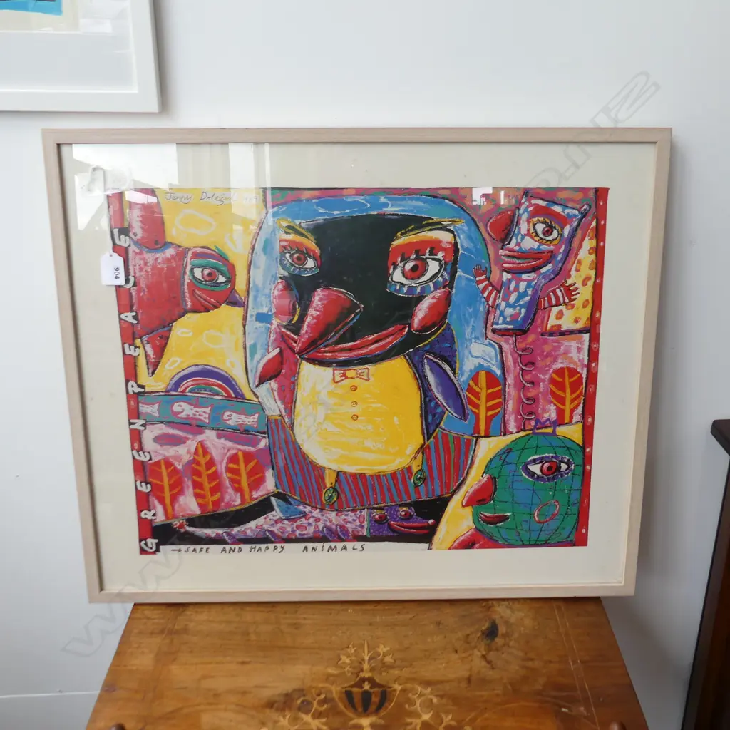 JENNY DOLEZEL 'GREENPEACE SAFE AND HAPPY ANIMALS' PRINT 1989 415 x 525mm Image 1++