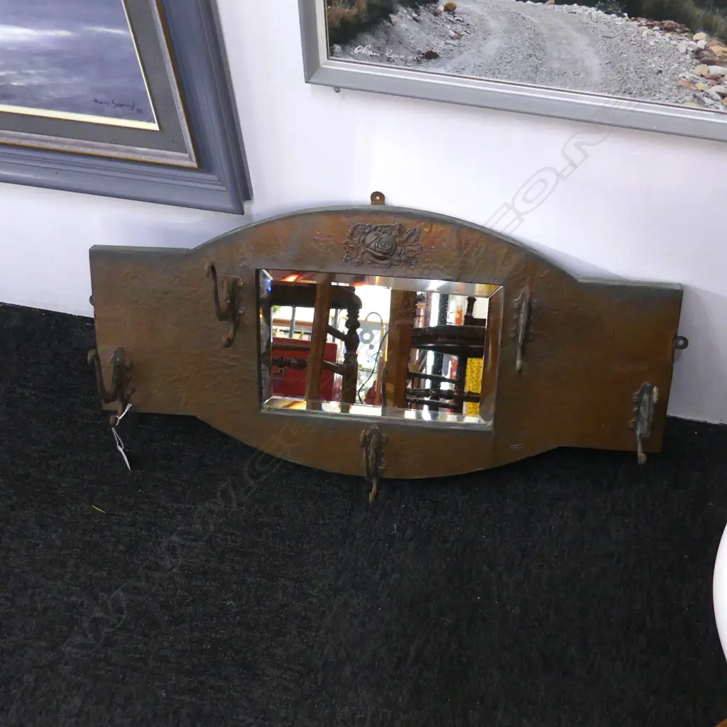 COPPER HALL MIRROR WITH ELEPHANT HEAD COAT HOOKS L.350 x 700mm Image 1++