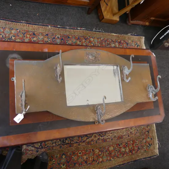 COPPER HALL MIRROR WITH ELEPHANT HEAD COAT HOOKS L.350 x 700mm
