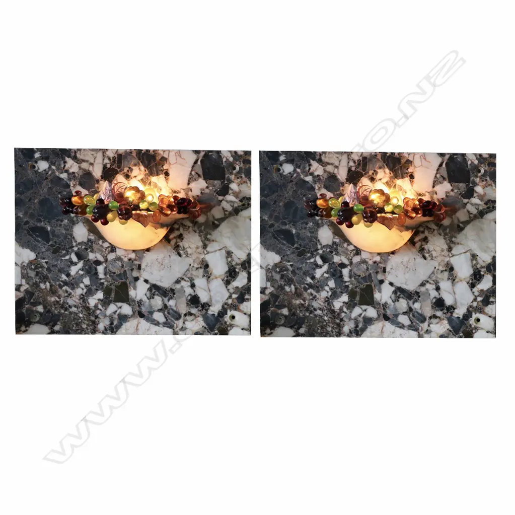 PR  GLASS GRAPE BUNCH WALL SCONCES, MARBLE BACKING, REWIRING NEEDED, 400 x 320mm Image 1++