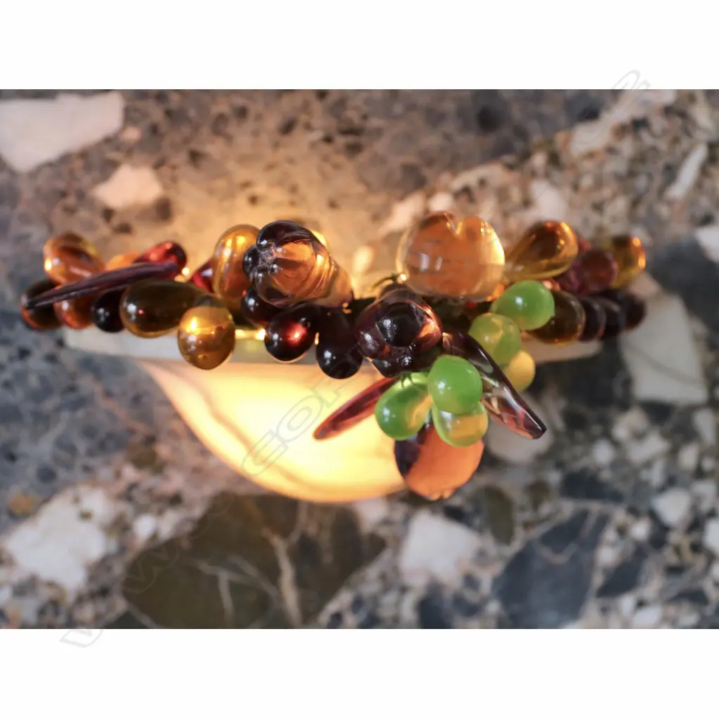 PR  GLASS GRAPE BUNCH WALL SCONCES, MARBLE BACKING, REWIRING NEEDED, 400 x 320mm Image 1++