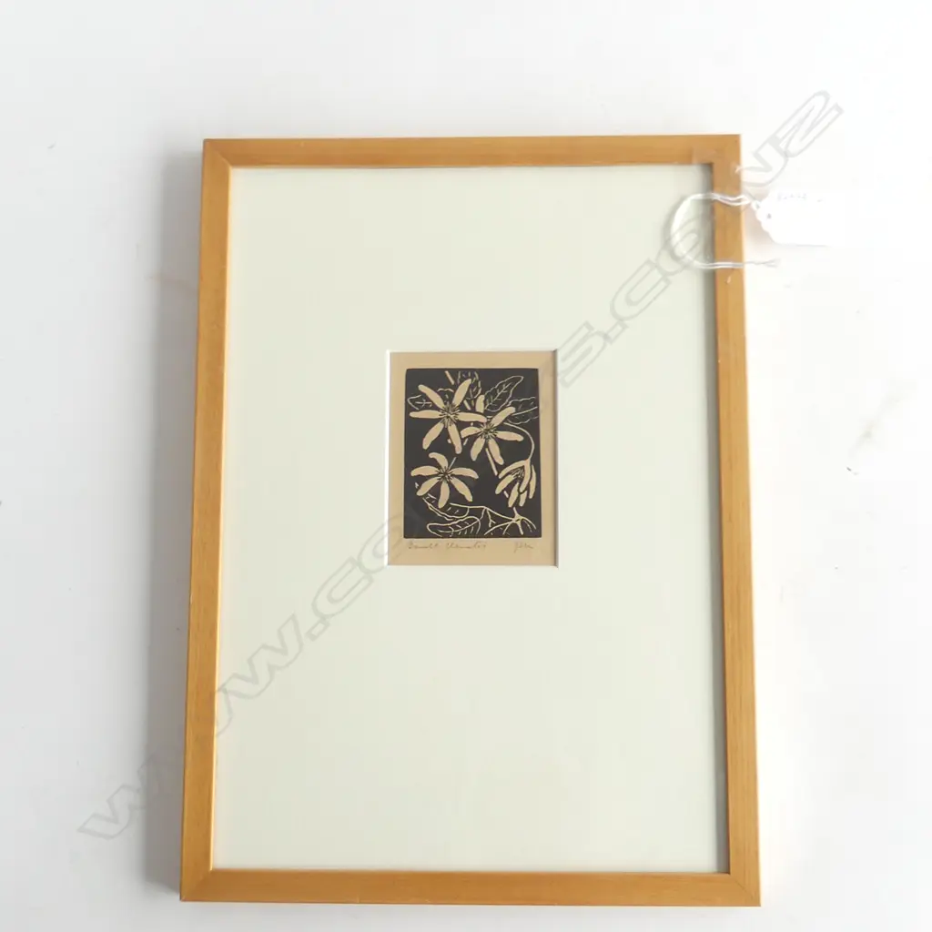 JOHN L MOORE 'SMALL CLEMATIS' WOODCUT INITIALLED FRAMED TRUGUARD GLASS... Image 1++